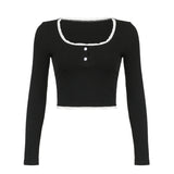 Ins Sweet And Spicy Lace Hit The Color Pit Strip Long-Sleeved Spicy Girls Short Navel Blouse Slim And Slim T-Shirt
