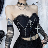 Znbbw Gothic Cross Chain Brace Strap Irregular Rose Textured Lace Skirt Hierarchical Halter Skirt