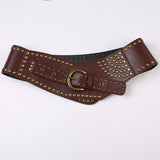 Retro Corns Personality Leather Wide Belt Cool Punk Rivet Splicing Decoration 2025 Summer New Girls