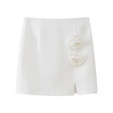 Znbbw Spring Flower Decorated Collar Mini Half Skirt Suit