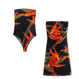 Znbbw Summer Printed Silk Mesh Jumpsuit Printed Silk Mesh Half Skirt Suit
