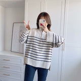 Znbbw New Winter Sweater With Loose Stripes And Casual Sweaters