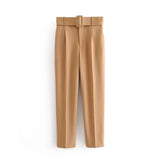 Znbbw 2024 New Pleated Multi-Color Harlan Pants Leisure Solid-Color Women's Pants Belt