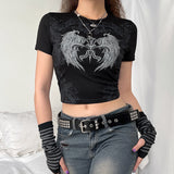 2024 Street Fashion Women's Wear Solid Color Round Collar Printing Slim Short Sexy T-Shirt Trend