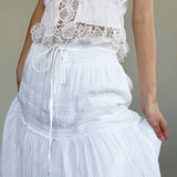 Lace Stitching All Kinds Of Thin Rope Tie White Skirt 2025 Temperament Simple Half Skirt In Early Autumn