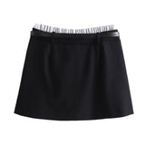 Znbbw New Spring Style Spliced Flat-Angle Trousers, Waist Belt And Skirt Pants 8372032