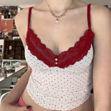 Playful Girl Feeling Lace Splicing Small Sexy V-Neck Body Wave Point Sling Vest 2024 Spring / Summer New Style