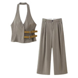Znbbw Spring Style With Belt Collar Vest 1255882 Pleated Pants 4391412