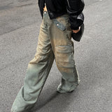 Asymmetrically Make Vintage Rough-Edged Jeans 2024 Street Spicy Girls Loose Leisure Line Tooling Straight Trousers