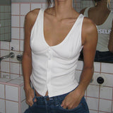 Hot Girls Sexy Temperament Row Button V Collar Waist Show Thin Sling Vest Women Pure Sexual Feelings To Wear A Small Coat