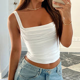 Ins Trend Solid Color Fold Design Square Collar Slim, Basic, Simple Sling Vest, New Summer Style