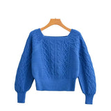 Znbbw New Square Collar Long-Sleeved Twist Textured Short Sweater In Autumn