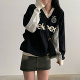 Leisure Fashion Color Letter Printed Baseball Blouse 2025 Loose V-Collar Medium And Long Woven Long-Sleeved T-Shirt In Early Autumn