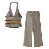 Znbbw Spring Style With Belt Collar Vest 1255882 Pleated Pants 4391412