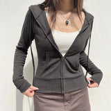 Street Solid Color Rib Hooded Hoodie 2024 Autumn New Zipper Pocket Splicing Jacket