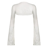 Ins Trend Solid Color Ultra-Short Horn Long-Sleeved Lace Sunscreen Blouse 2024 Spring / Summer New Simple Casual Cardigan
