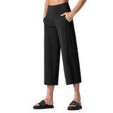 Znbbw Wide-Leg Pants Nine Cents Solid Color Pocket Loose Comfort Sports Leisure Wear Fitness Yoga Pants