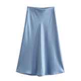 Znbbw 2024 New Elastic Waistline Simple Full-Color Satin Full-Length Skirt