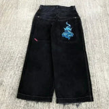 Znbbw Street Jeans Hip-Hop Poker Graphic Printed Loose Jeans Y2K Wide-Legged Pants