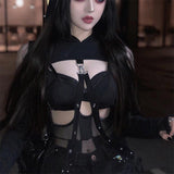 Znbbw Dark Wind 2024 Spring New Ins Gothic Short Style Sweater With Shoulders Exposed And Navel Exposed For Women's Wear