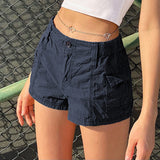 2024 Summer Hot Girls Street Retro To Make Old Low-Waisted Asymmetrical Pocket Tooling Woven Casual Shorts