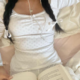 Gentle Style Small Lace Pleated Square Collar Short-Sleeved T-Shirt Ins Girls Fresh Wear Bare-Back Blouse 2024