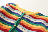 Znbbw Rainbow Striped Round Neck Knitted Cardigan Short Sweater In Summer