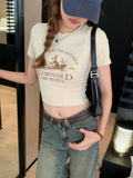 White Shoulder Short-Sleeved T-Shirt Female Designer Spice Girl Style Slim Summer T-Shirt Tight Short T-Shirt