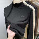 European Solid Color Embroidered Half-High Collar Bottomed Blouse In Autumn And Winter German Velvet Temperament Black Long-Sleeved Blouse