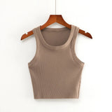 Znbbw New Round Collar Solid Color Sports Short Blouse With A Slimmed Edge, A Small Vest.