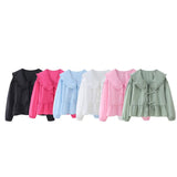 Znbbw New Spring Doll Tie Casual Loose Solid Color Shirt