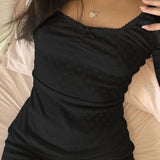 Gentle Style Small Lace Pleated Square Collar Short-Sleeved T-Shirt Ins Girls Fresh Wear Bare-Back Blouse 2024