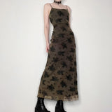 2025 New Women's Wear Street Hot Girls Retro Dark Cool Girl Dirty Print Sling Long Skirt Girl