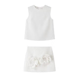 Znbbw New Spring Style Simple Vest With Two Sets Of Floral Decorative Skirt