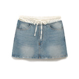 Znbbw New Spring Style Literature And Art Retro Style Tie Slim And Show Thin Spliced Denim Skirt 6688012