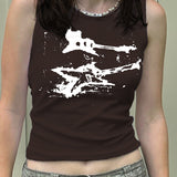 2025 Summer New Personality Trend Ins Street Fashion Guitar Graffiti Printed Threaded Vest Girl