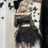 Znbbw Gothic Punk, Spider Web, Tassel, Half Skirt, Dark Wind, Short Skirt