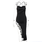 Znbbw Women Sexy Lace Party Club Backless Bodycon Stain Black Straps Midi Dress 2023 Summer Clothes Wholesale Items For Resale