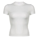 Fashionable Simple Basic Round-Collar Short-Sleeved T-Shirt 2024 New Summer Ins Trend Solid Color Slim And Thin Casual Blouse