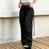 2025 Summer New Spice Girls Fashion Retro Street Loose Low-Waisted Solid Color Woven Trousers