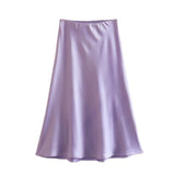 Znbbw 2024 New Elastic Waistline Simple Full-Color Satin Full-Length Skirt