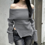 Pure Desire Atmosphere Sense With Open-Shoulder Zipper Hem Pink Long-Sleeved Sweater New Fall 2025 Style