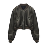 Znbbw Temperament Leisure Spring New Style Retro Standing Collar Locomotive PU Imitation Leather Pilot Jacket Jacket