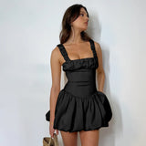 Znbbw French Fashion Shrunken Pleated Fluffy Dress 2024 Summer New Suspender Skirt