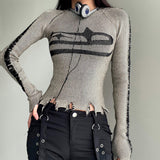 Make A 2025 New Spicy Girl's Casual T-Shirt With An Old Color, Tattered, Patchwork, Round Neck, Slim Woolen Blouse.