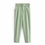 Znbbw 2024 New Pleated Multi-Color Harlan Pants Leisure Solid-Color Women's Pants Belt