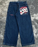 Znbbw Street Jeans Hip-Hop Poker Graphic Printed Loose Jeans Y2K Wide-Legged Pants