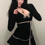 Pure Desire Girls Feel Lace, Bow, Stitching, Slim, Sweet And Spicy V-Collar Long-Sleeved T-Shirt 2024