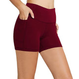 Znbbw Yoga Pants Pocket High Waist Elasticity Pure Color Breathable Exercise Running Training Fitness Shorts