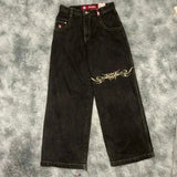 Znbbw Street Jeans Hip-Hop Poker Graphic Printed Loose Jeans Y2K Wide-Legged Pants